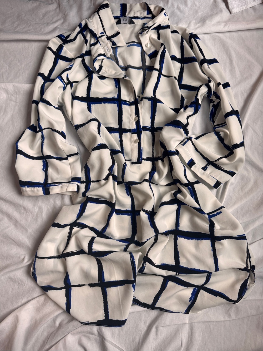 F&F White Dress with Navy Blue Grid Print